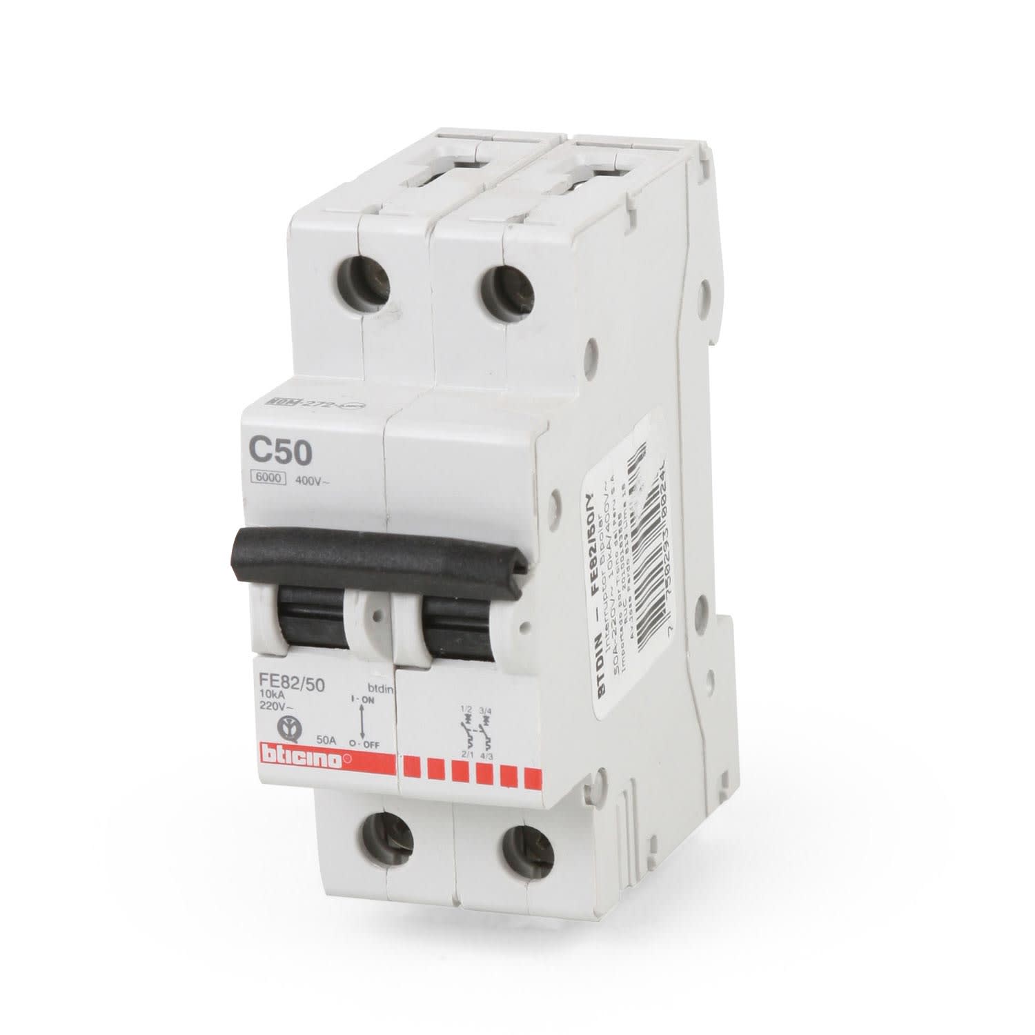 INTERRUPTOR TERMOMAGNETICO 2X50A 20V10KA BLANCO CON CURVA C BTICINO
