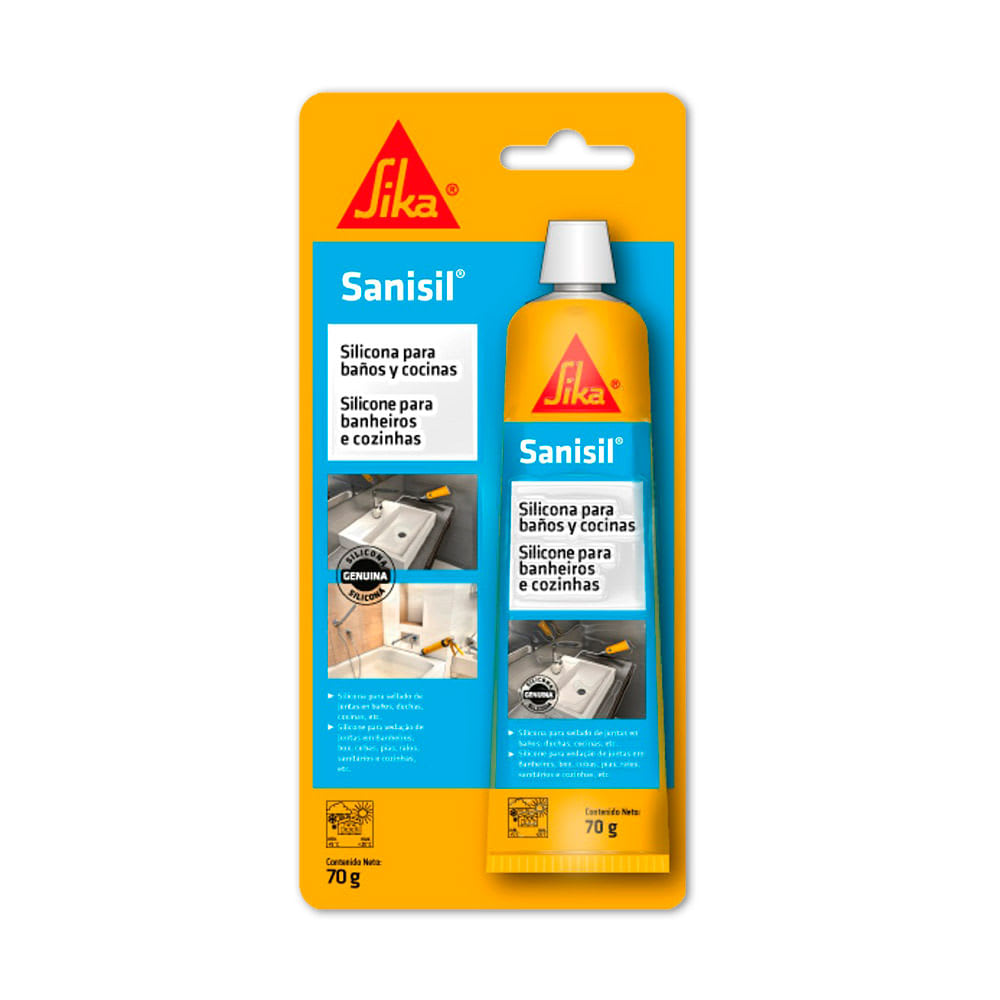SILICONA PARA BAÑOS Y COCINAS SANISIL TRANSPARENTE 70GR SIKA