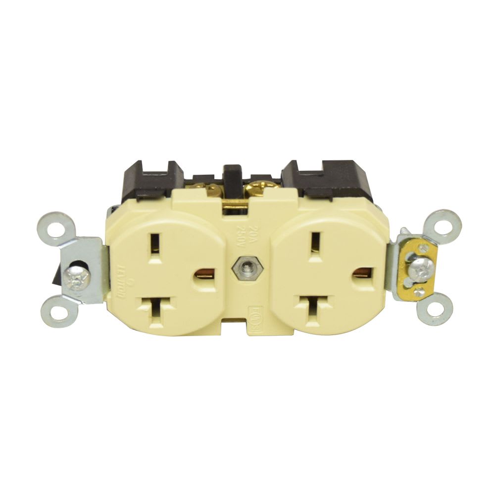TOMACORRIENTE DOBLE 2X20A+T 250V USO INDUSTRIAL NEMA 6-20R MARFIL 5462-I LEVITON2