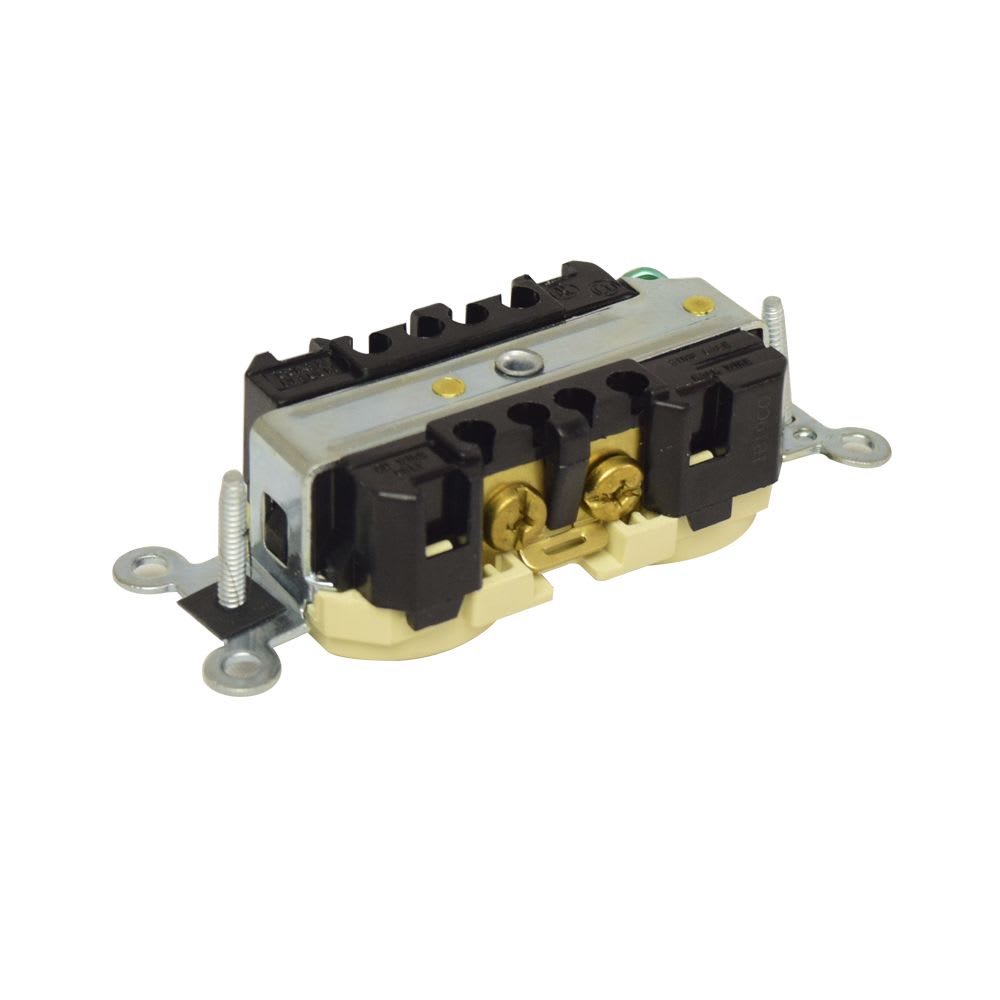 TOMACORRIENTE DOBLE 2X20A+T 250V USO INDUSTRIAL NEMA 6-20R MARFIL 5462-I LEVITON3