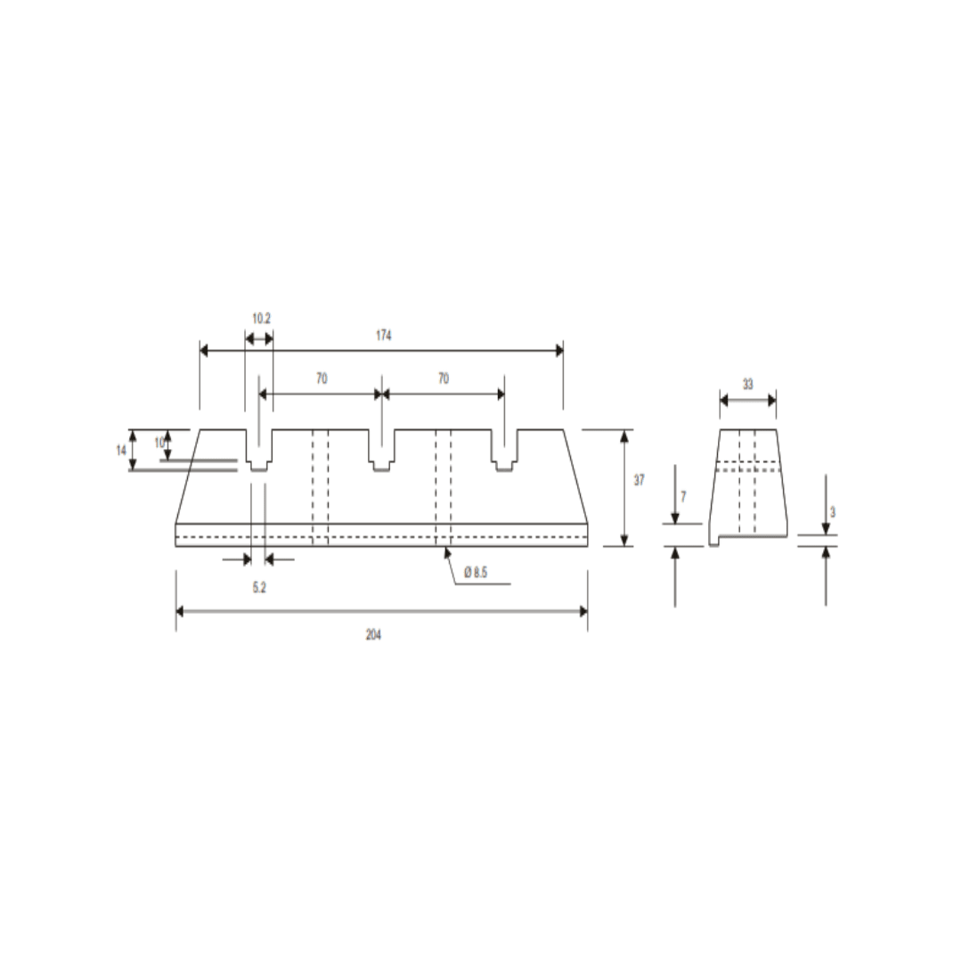 BASE AISLANTE SOPORTE DE PLATINAS TIPO ASB-0203 MELBAT1