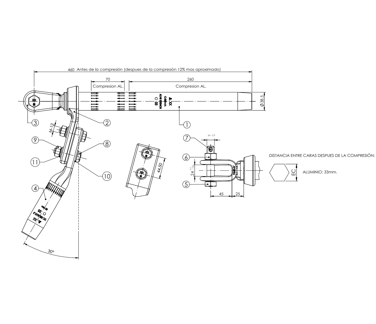 GRAPAS A COMPRESION CH-253-AA PARA CONDUCTOR MODELO AAAC/ACAR 500 MCM ARAGCU AT1