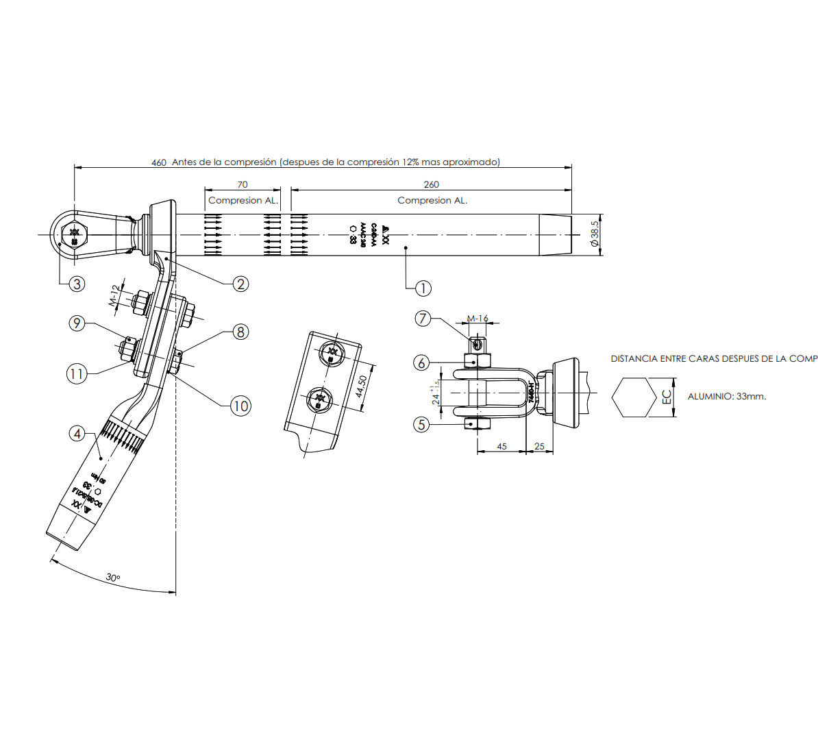 GRAPAS A COMPRESION CH-240-AA PARA CONDUCTOR MODELO AAAC 240 ARAGCU AT1