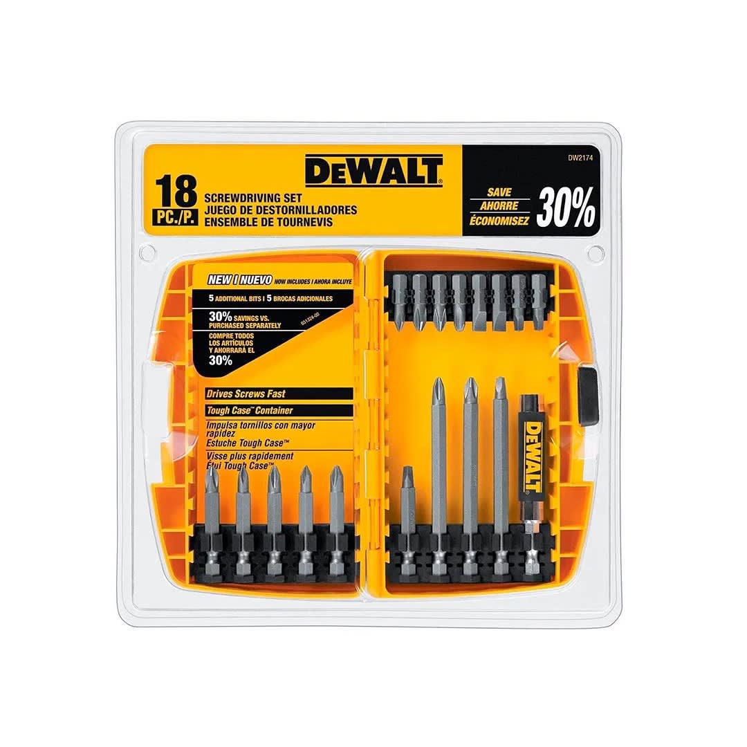 SET DE ATORNILLADORES MODELO DW2174 DE ACERO HEXAGONAL CON 18 PIEZAS