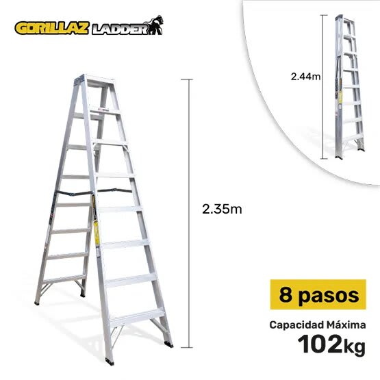 ALUMINIO ESCALERA TIJERA DOBLE 2.44M GATD8-II 102KG GORILLAZ LADDER