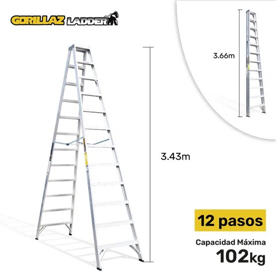 ALUMINIO ESCALERA TIJERA DOBLE 3.66M GATD12-II 102KG GORILLAZ LADDER1
