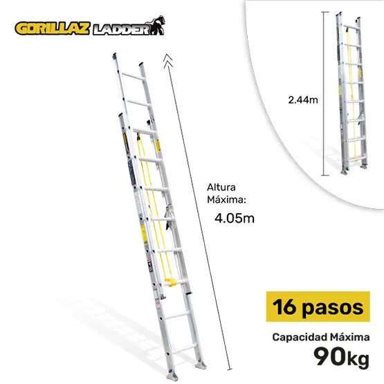 ALUMINIO ESCALERA EXTENSION 4.05M GATT16-III 90KG GORILLAZ LADDER