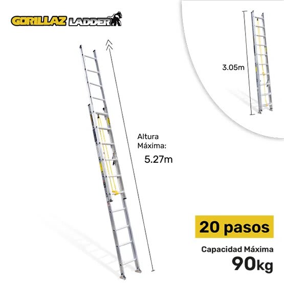 ALUMINIO ESCALERA EXTENSION 5.28M GATT20-III 90KG GORILLAZ LADDER1