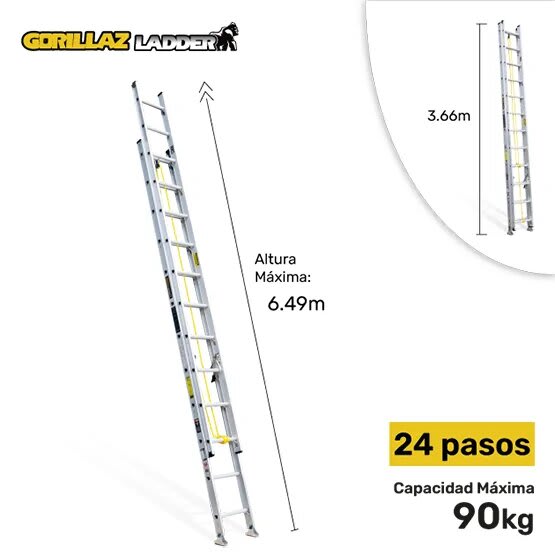 ALUMINIO ESCALERA EXTENSION 6.56M GATT24-III 90KG GORILLAZ LADDER