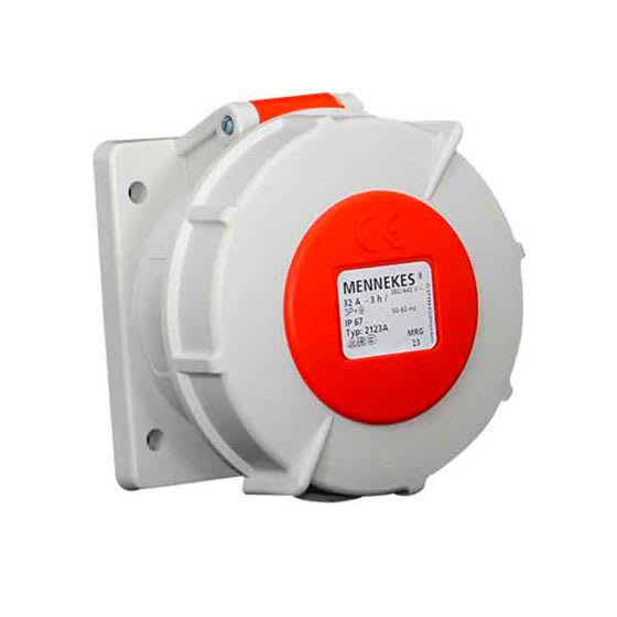 TOMA EMPOTRABLE 32AMP 3P+T 440V ROJO 3H IP67 MENNEKES1