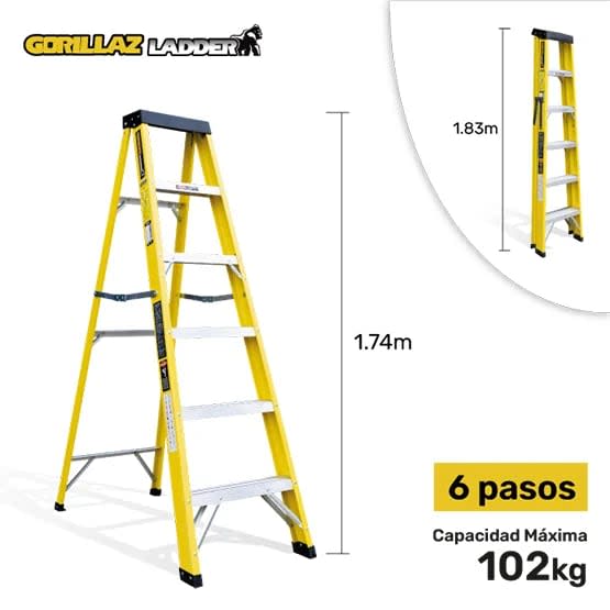 FIBRA ESCALERA TIJERA SIMPLE 1.83M GFTS6-II 102KG GORILLAZ LADDER