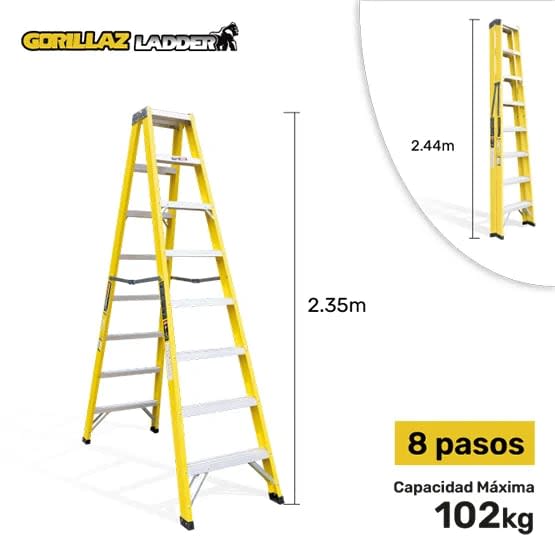 FIBRA ESCALERA TIJERA DOBLE 2.44M GFTD8-II 102KG GORILLAZ LADDER1