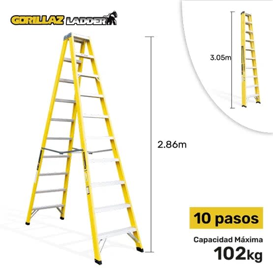 FIBRA ESCALERA TIJERA DOBLE 3.05M GFTD10-II 102KG GORILLAZ LADDER1