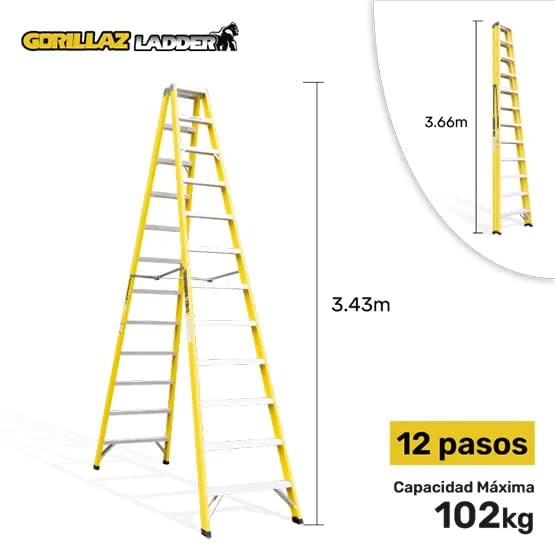 FIBRA ESCALERA TIJERA DOBLE 3.66M GFTD12-II 102KG GORILLAZ LADDER