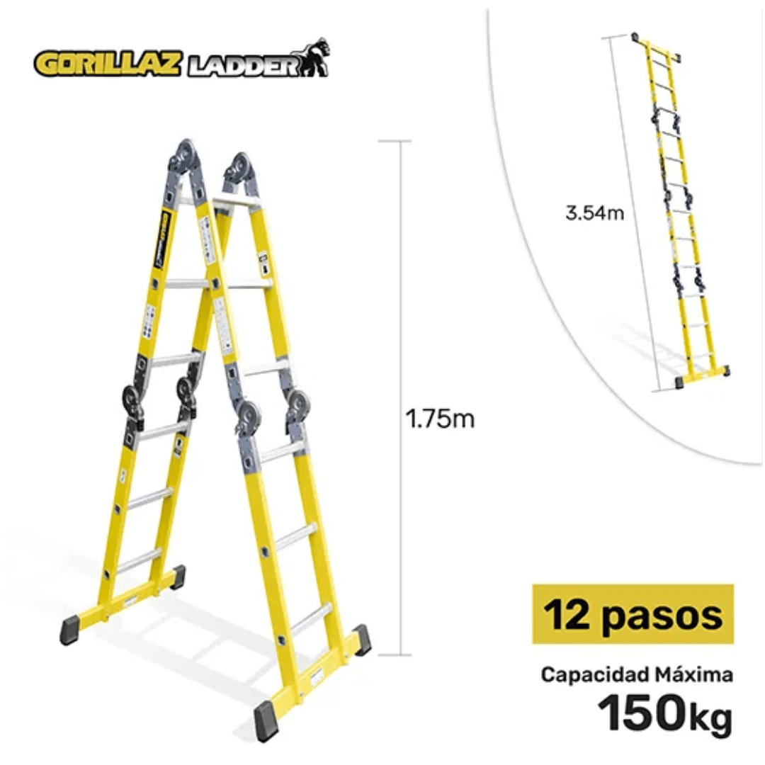 ESCALERA FIBRA MULTIPROPOSITO GFM12 IA+ PASOS 150KG GORILLAZ1