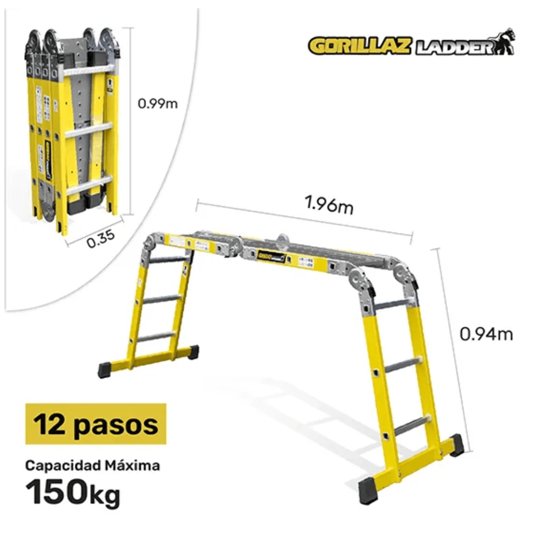ESCALERA FIBRA MULTIPROPOSITO GFM12 IA+ PASOS 150KG GORILLAZ8