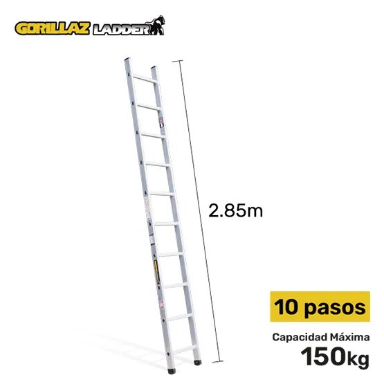 ALUMINIO ESCALERA DE APOYO 2.85M GAA10-IA 150KG GORILLAZ LADDER1