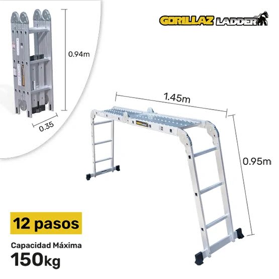 ALUMINIO ESCALERA MULTIPROPOSITO GAM12-IA+ PASOS 150KG GORILLAZ LADDER1