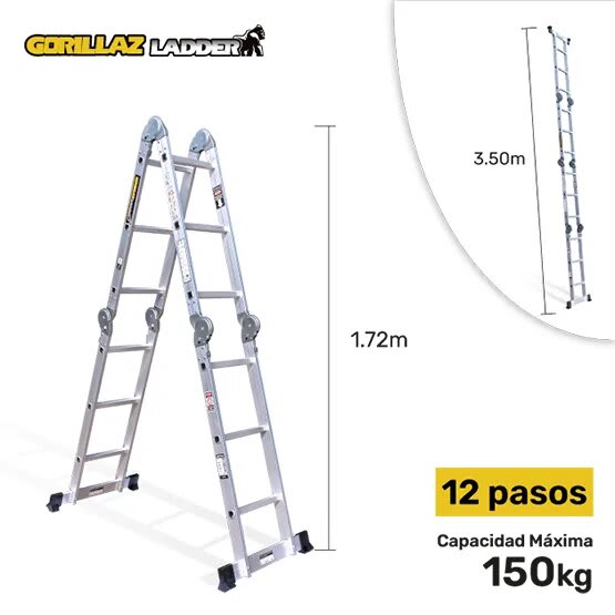 ALUMINIO ESCALERA MULTIPROPOSITO GAM12-IA+ PASOS GORILLAZ 150KG2