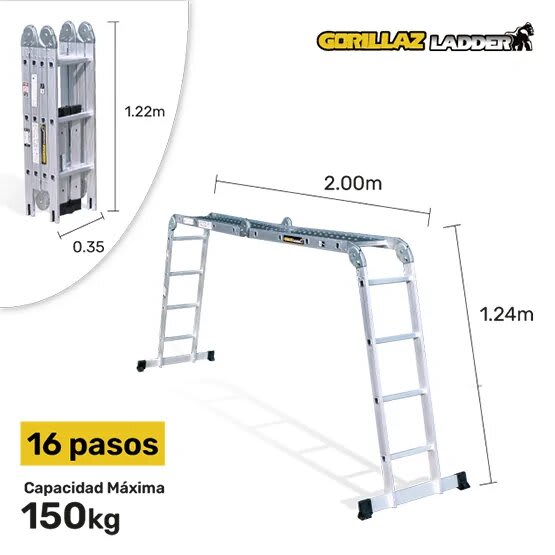 ALUMINIO ESCALERA MULTIPROPOSITO GAM16-IA+ PASOS 150KG GORILLAZ LADDER
