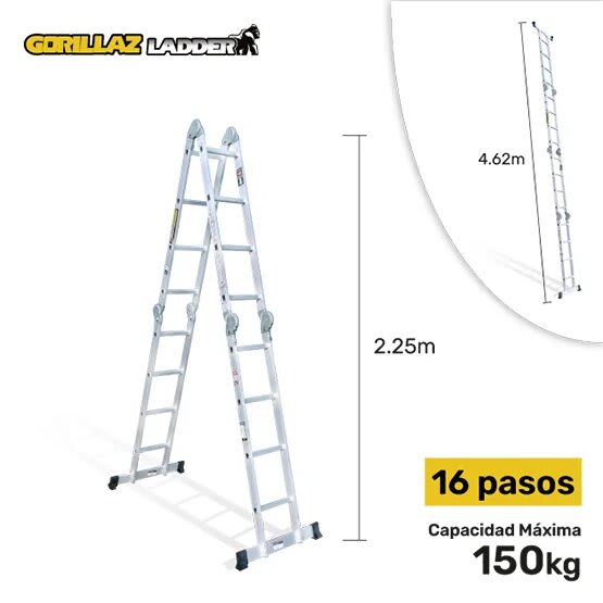 ALUMINIO ESCALERA MULTIPROPOSITO GAM16-IA+ PASOS GORILLAZ 150KG2