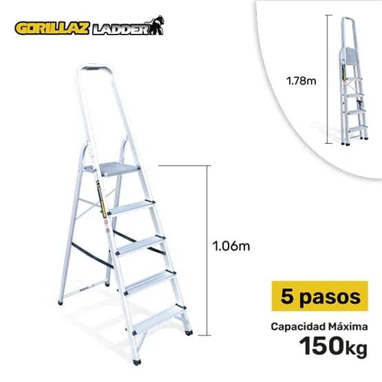 ALUMINIO ESCALERA BANQUETA 1.06M GAB5-IA 150KG GORILLAZ LADDER