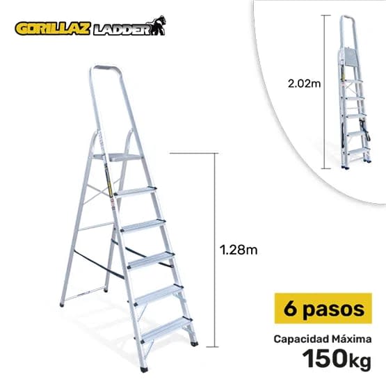 ALUMINIO ESCALERA BANQUETA 1.28M GAB6-IA 150KG GORILLAZ LADDER