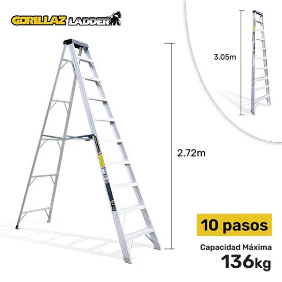 ALUMINIO ESCALERA TIJERA SIMPLE 3.05M GATS10-IA 136KG GORILLAZ LADDER