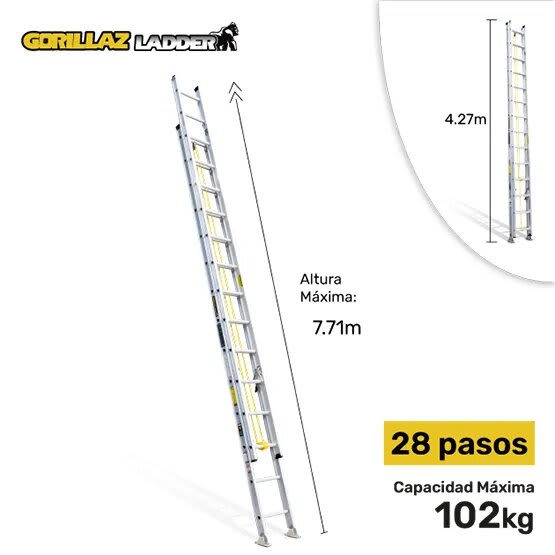 ALUMINIO ESCALERA EXTENSION 7.72M GATT28-II 102KG GORILLAZ LADDER1