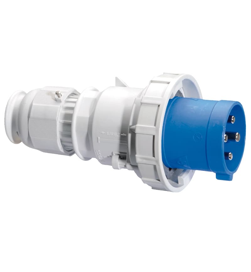 ENCHUFE AEREO 63A 3P+T 250V AZUL 9H IP67 MULTI-GRIP TE-PLUS 2184 BALS