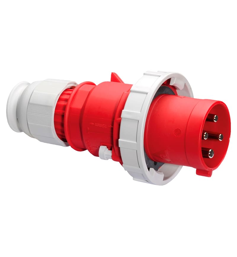 ENCHUFE AEREO 63A 3P+T 415V ROJO 6H IP67 MULTI-GRIP TE-PLUS 2185 BALS