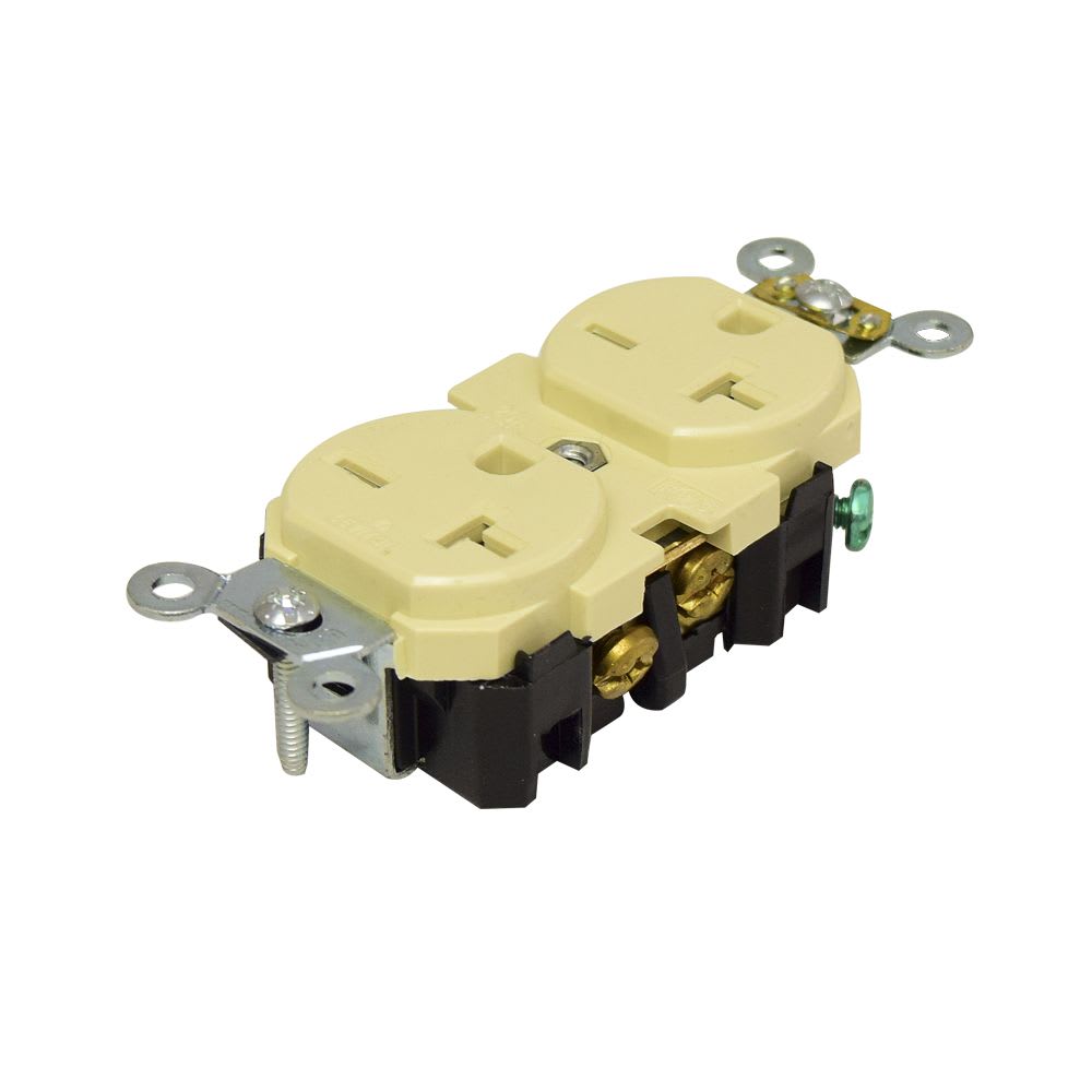 TOMACORRIENTE DOBLE 2X20A+T 250V USO INDUSTRIAL NEMA 6-20R MARFIL 5462-I LEVITON1