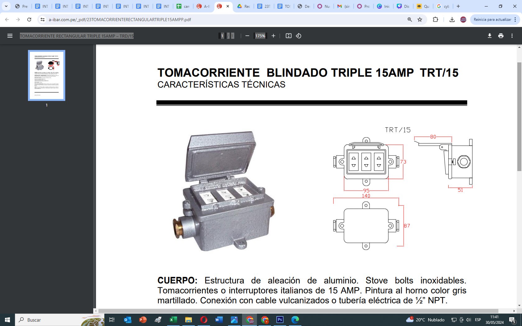 TOMACORRIENTE INDUSTRIAL TRIPLE 15A TRT/15 AIBAR1