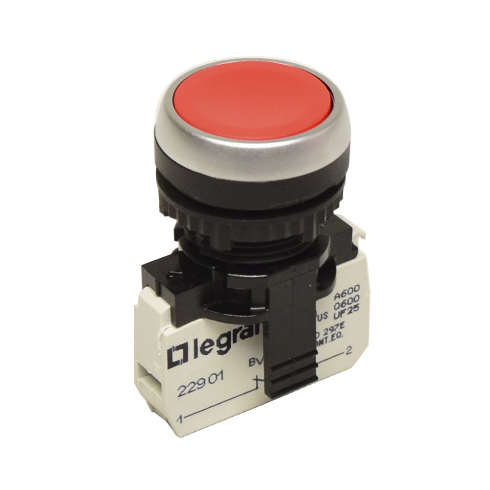 PULSADOR NO LUMINOSO RASANTE ROJO 22MM 1NC 023701 LEGRAND