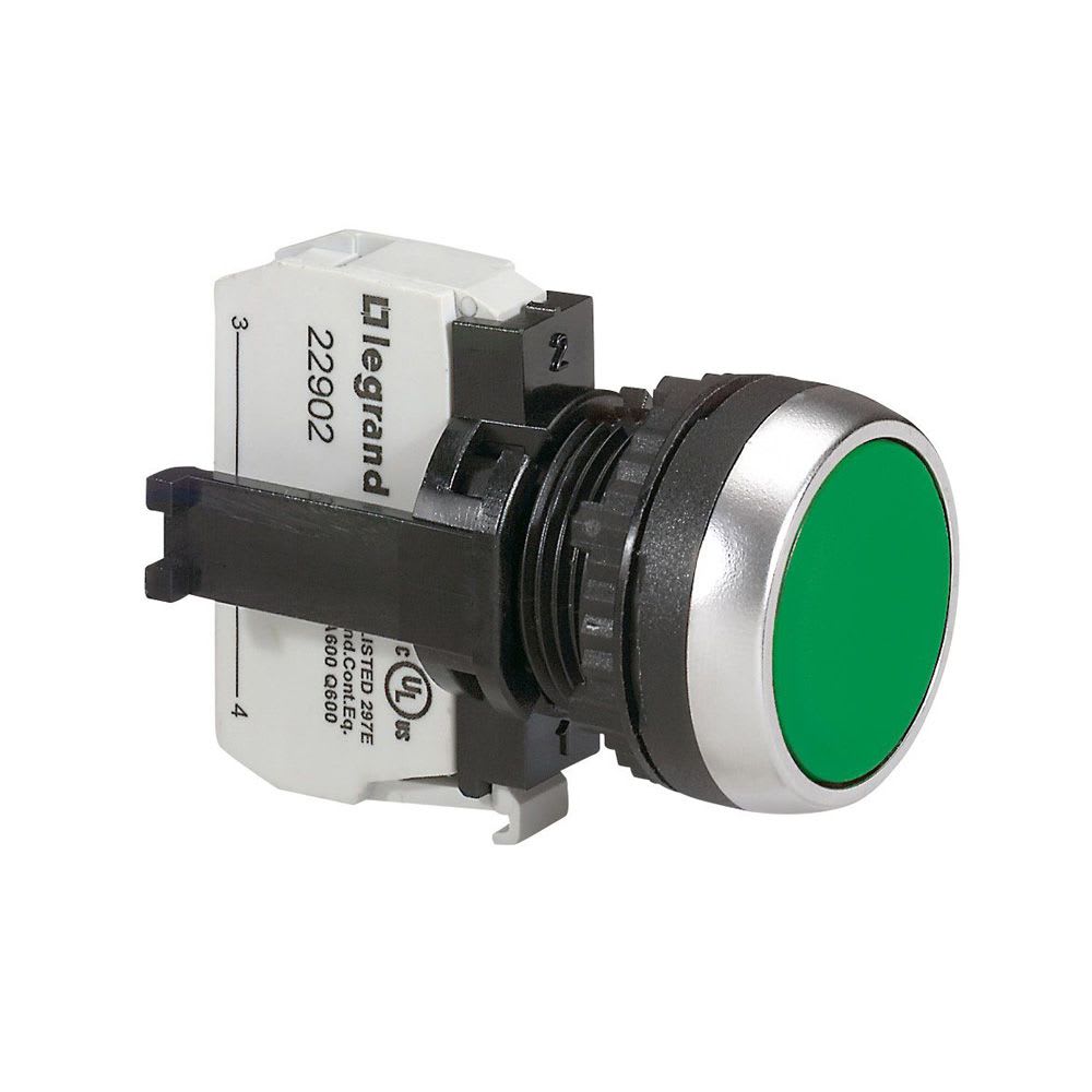PULSADOR NO LUMINOSO RASANTE VERDE 22MM 1NA 023702 LEGRAND