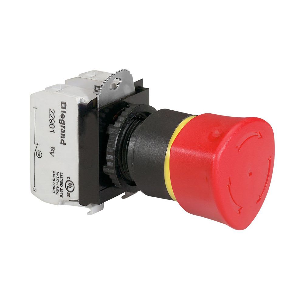 PULSADOR DE EMERGENCIA DESENCLAVAMIENTO POR GIRO 22MM-40MM 1NC+1NA 23726 LEGRAND1