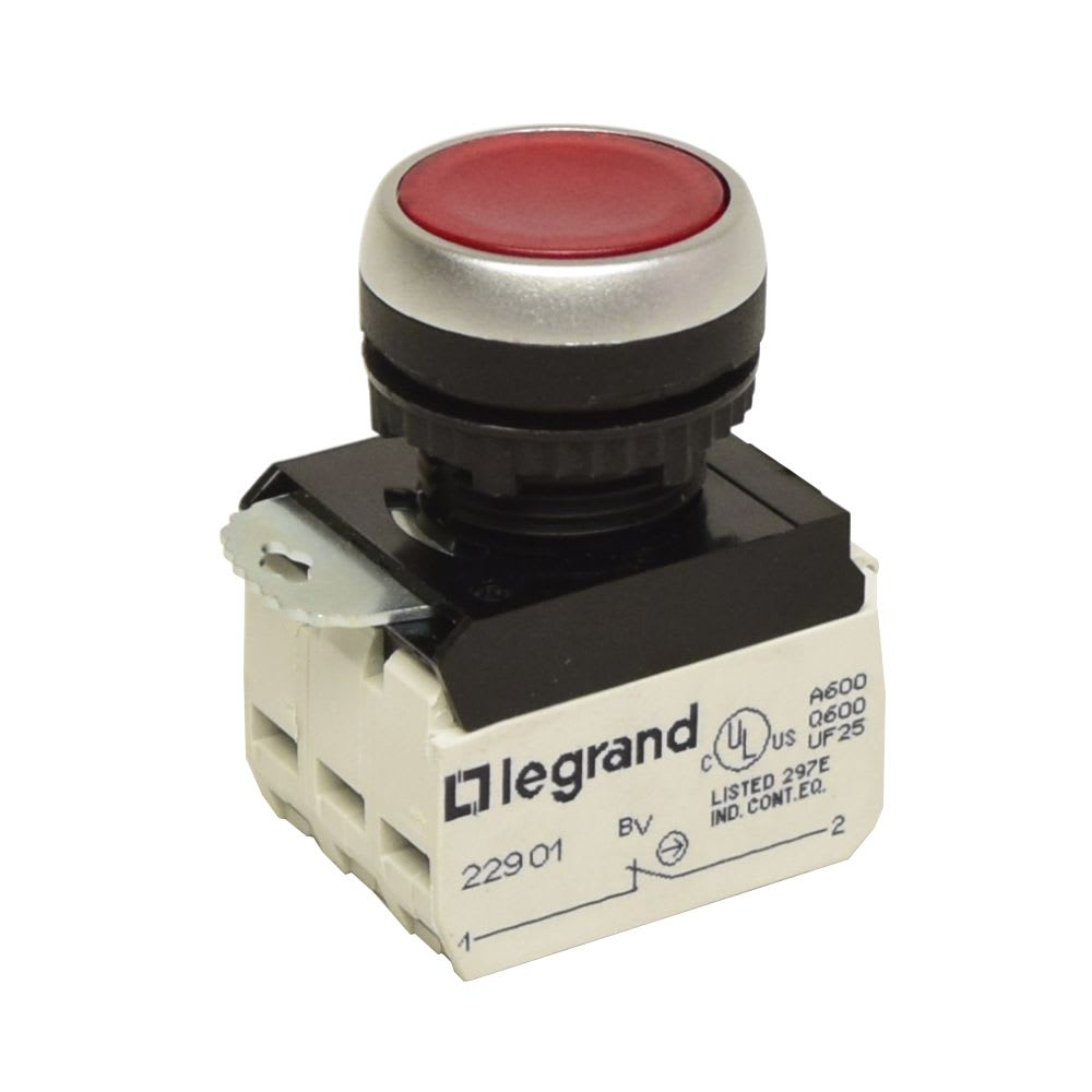 PULSADOR LUMINOSO RASANTE ROJO 22MM 1NA+1NC 023758 LEGRAND