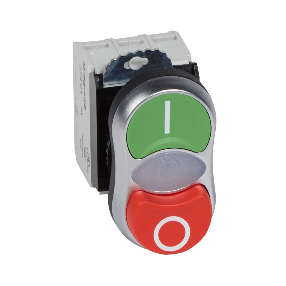 PULSADOR LUMINOSO DOBLE VERDE/ROJO 22MM NA+NC 23767 LEGRAND1