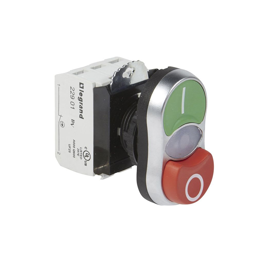PULSADOR LUMINOSO DOBLE VERDE/ROJO 22MM NA+NC 23767 LEGRAND2