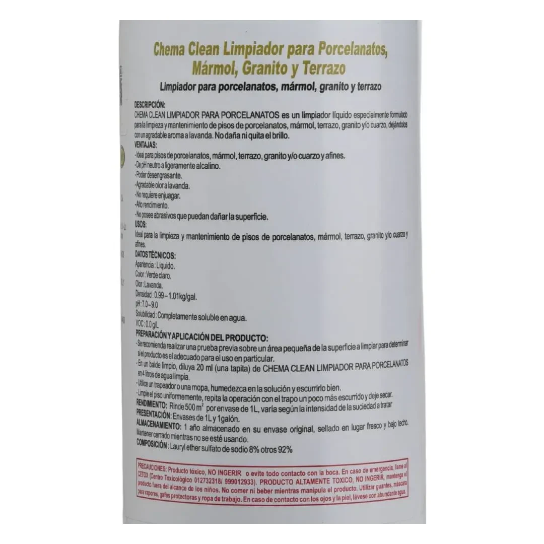 LIMPIADOR CONCENTRADO PARA PISOS PORCELANATOS 1 LITRO CHEMA4