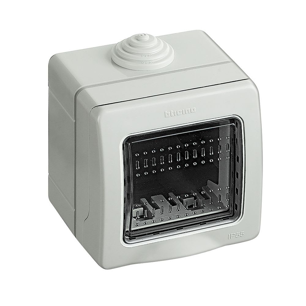 CAJA PARA ADOSAR 2 MODULOS C/TAPA TRANSPARENTE IDROBOX MATIX IP55 25502 BTICINO1