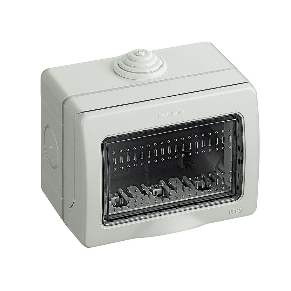 CAJA PARA ADOSAR 3 MODULOS C/TAPA TRANSPARENTE IDROBOX MATIX IP55 25503 BTICINO1