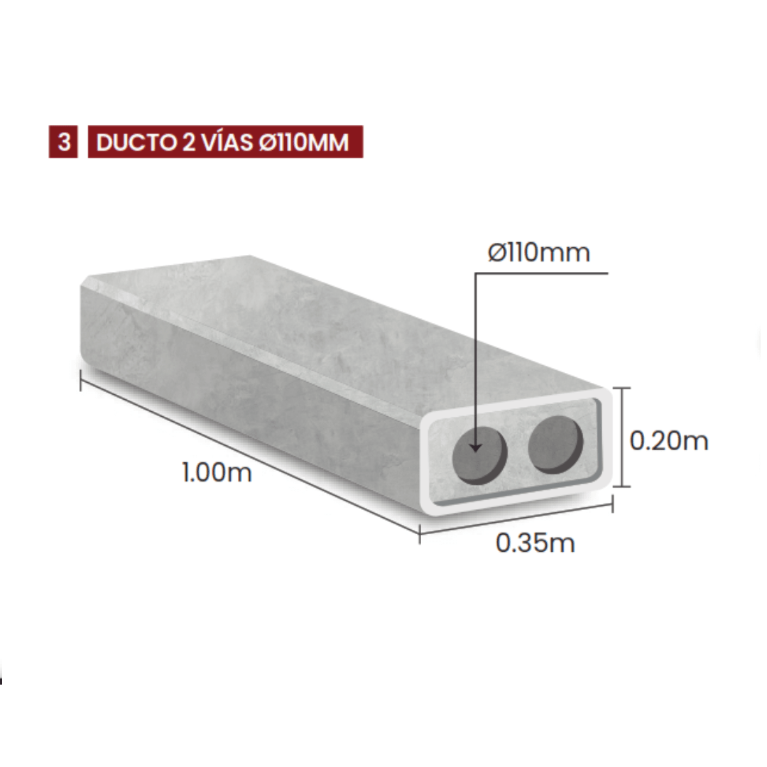 DUCTO DE CONCRETO ARMADO VIBRADO 2 VIAS Ø110MM 0.20X0.35X1.0M 103KG NACIONAL