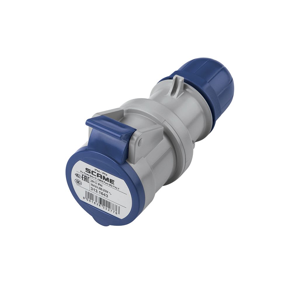 TOMACORRIENTE AEREO INDUSTRIAL 2X16A+T 250V IP44 6H OPTIMA 313.1643 SCAME1