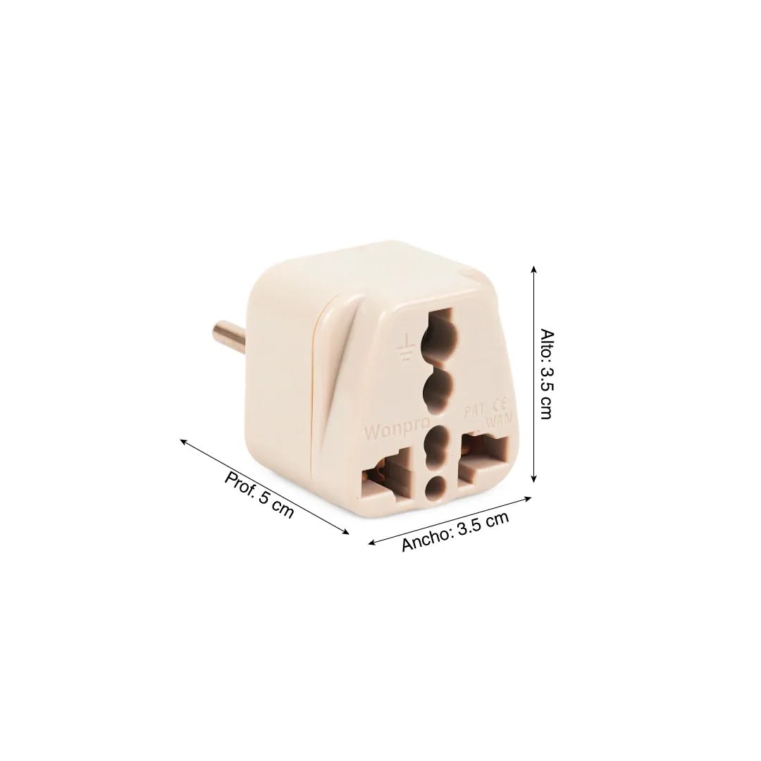 ADAPTADOR UNIVERSAL ESPIGA REDONDA PVC 10A 250V BEIGE MARFIL WONPRO1