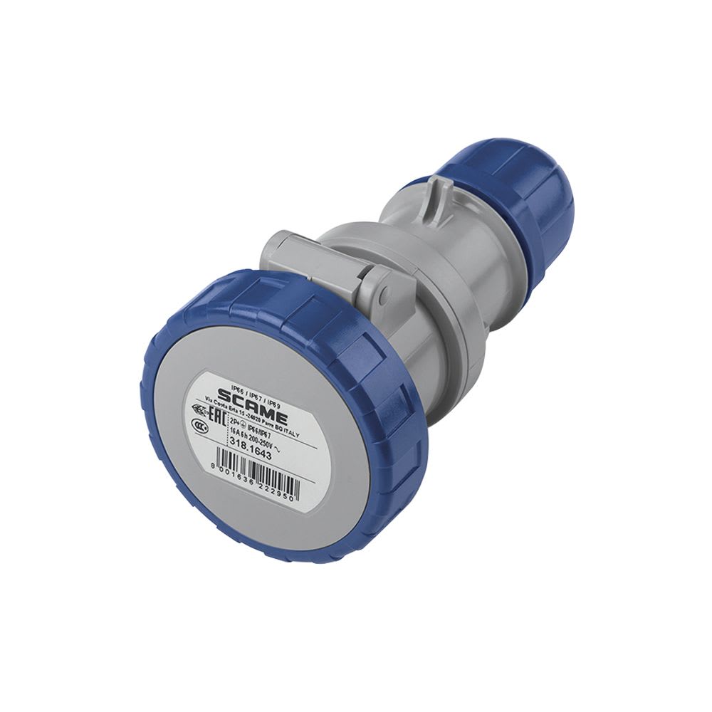 TOMACORRIENTE AEREO INDUSTRIAL 2X16A+T 250V IP67 6H OPTIMA 318.1643 SCAME1