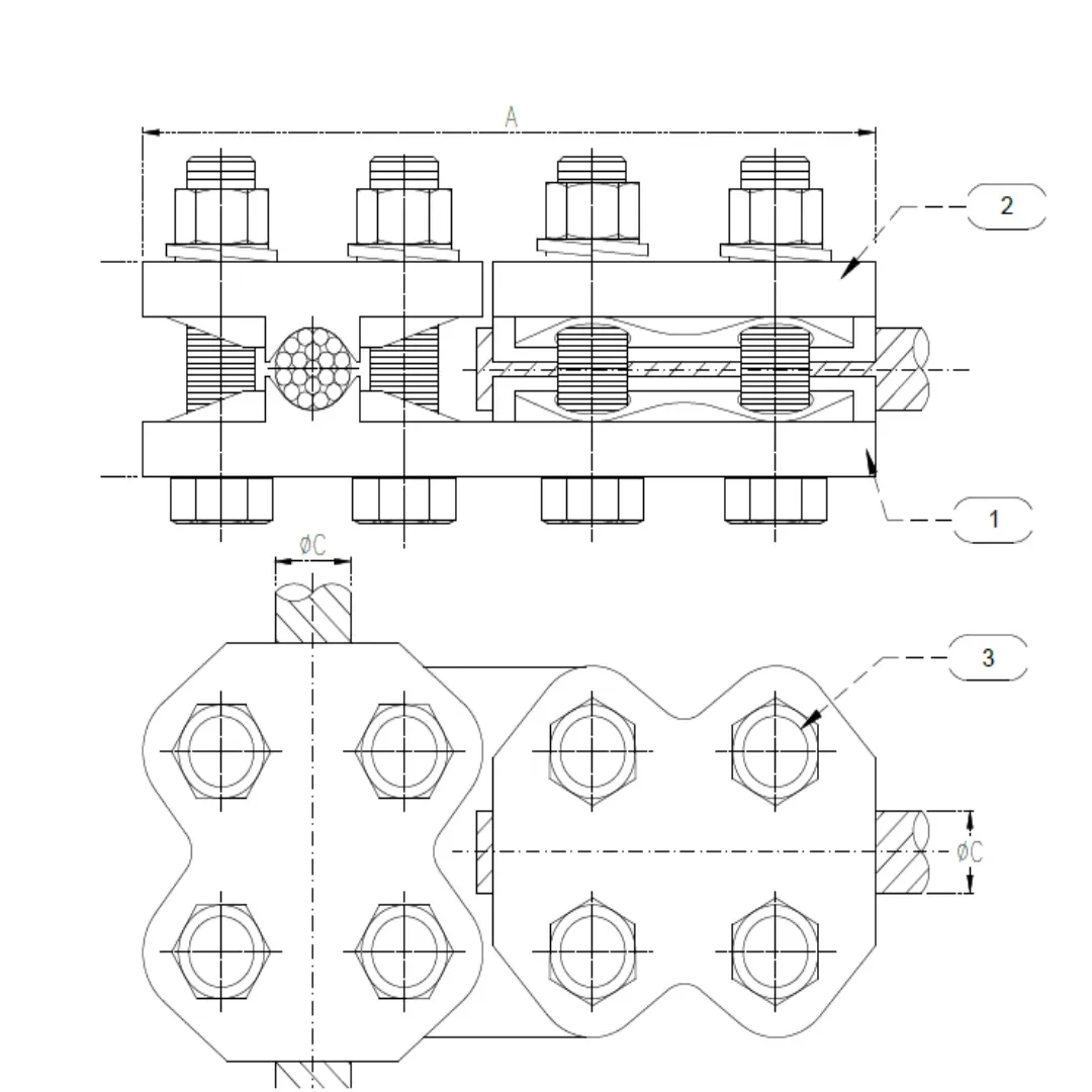 CONECTORES ESTANDAR EN T CABLE-CABLE P:50-120MM D:50-120MM MODELO 340.01 ARAGCU EI1