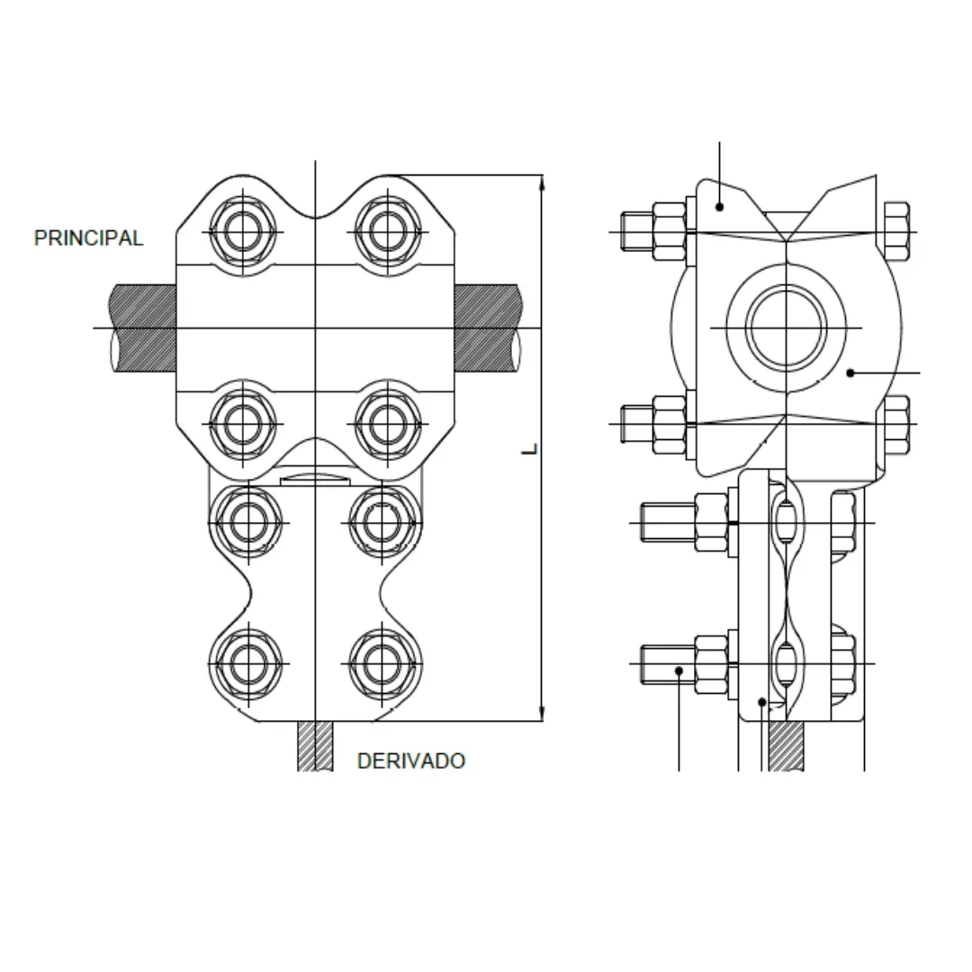 CONECTORES EN T ESTANDAR CABLE-CABLE P:50-120MM D:185-300MM MODELO 340.02 ARAGCU EI