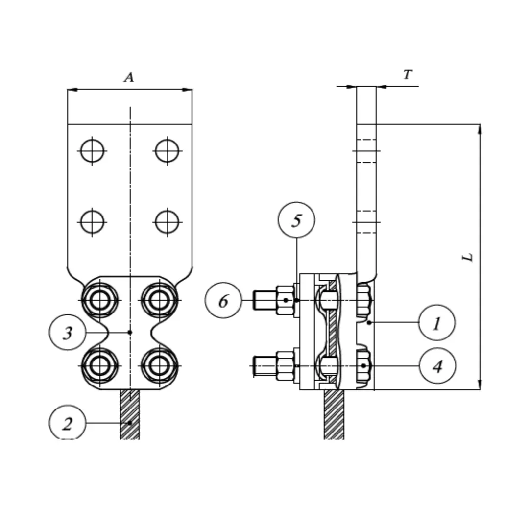 TERMINALES CABLE-PLATINA RECTA-4 NEMA C:120-185MM P:80X80MM MODELO 343.13 ARAGCU EI1