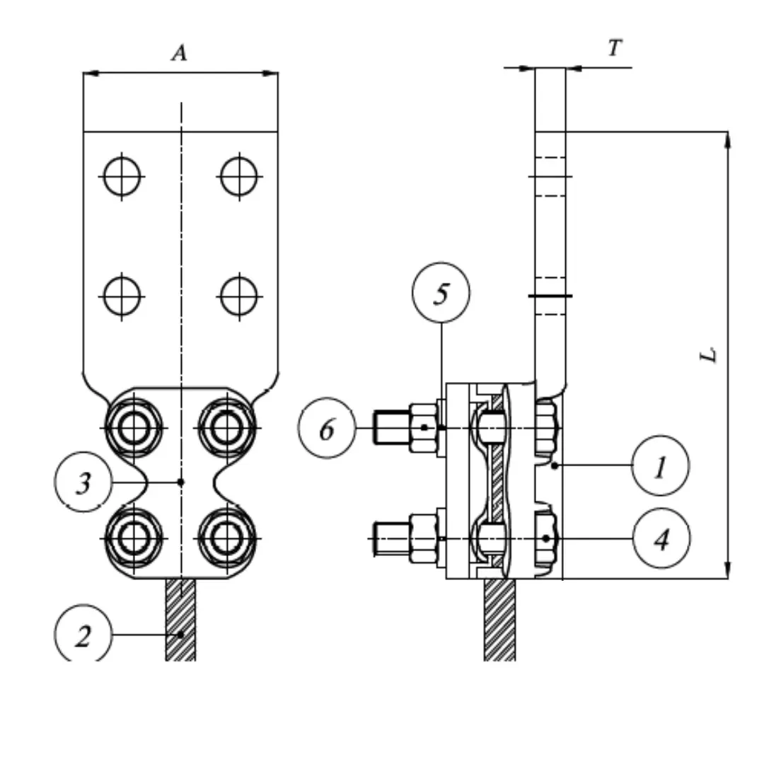 TERMINALES CABLE-PLATINA RECTA-4 NEMA C:185-300MM P:125X125MM MODELO 343.15-125 ARAGCU EI1